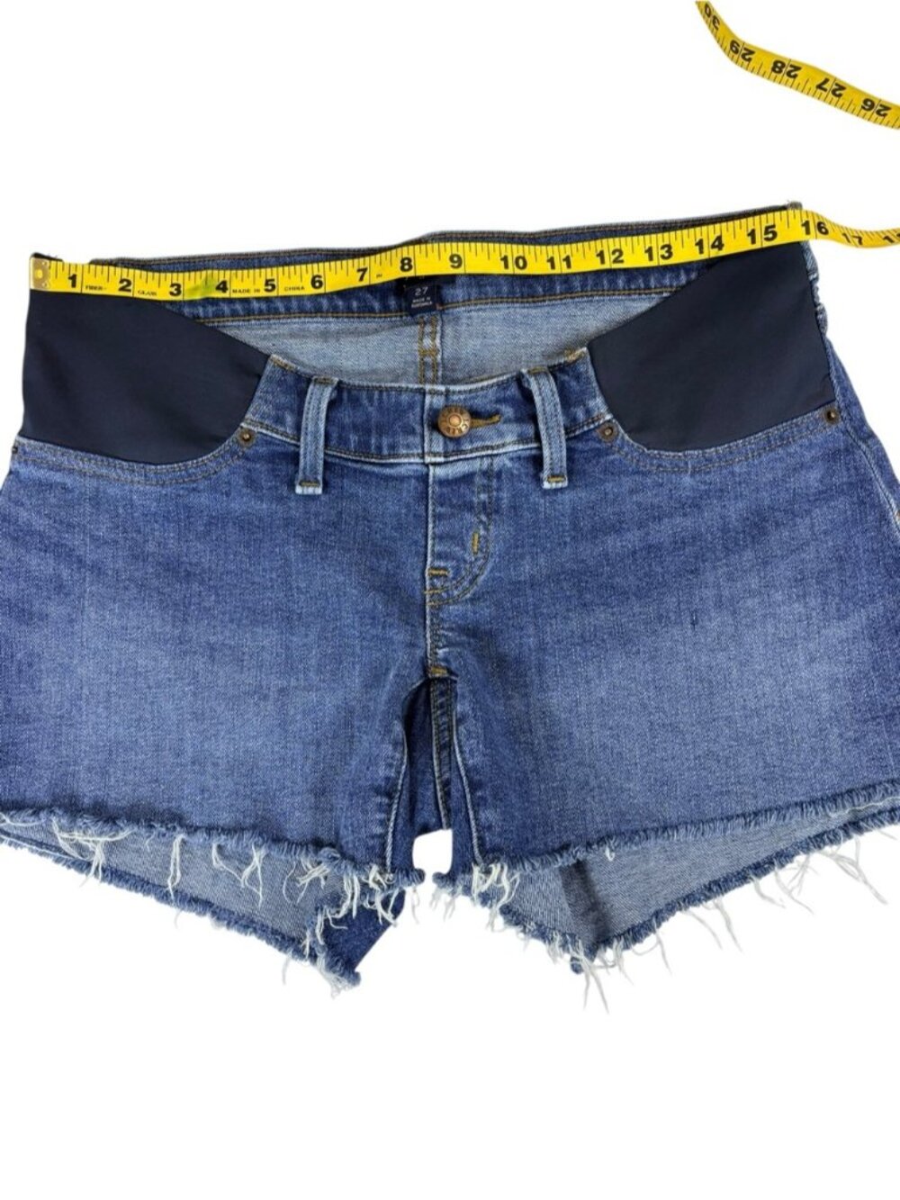 Blue Denim Maternity Jean Shorts with Black Waist Panels - Picture 3 of 7
